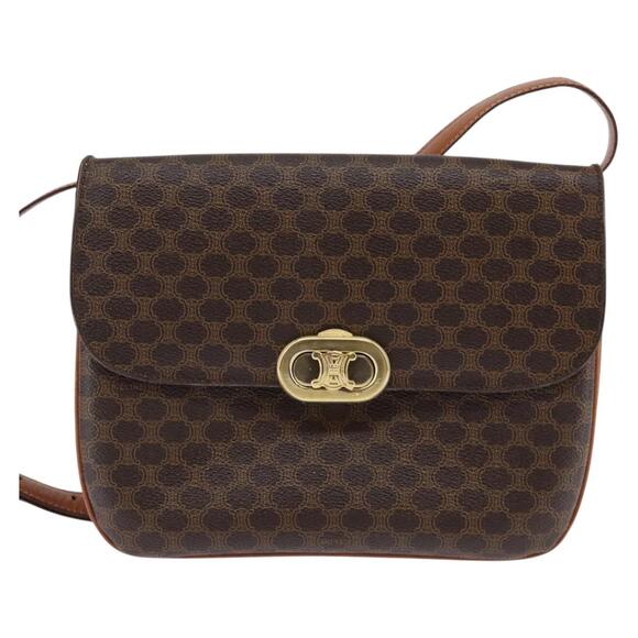 CELINE Macadam Canvas Shoulder Bag Pvc Leather Brown Gold - Picture 2 of 13